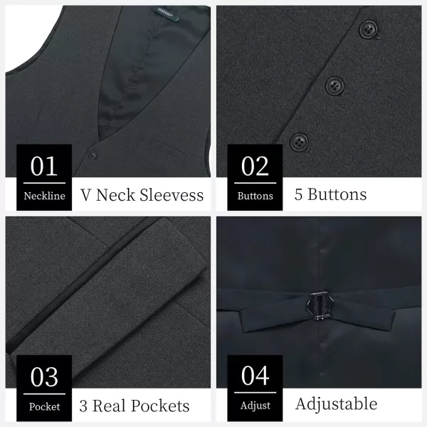HISDERN Men's Suit Vest Business Suit Vests for Men Formal Slim Fit Solid Wedding Dress Waistcoat for V-Neck Tuxedo Vest