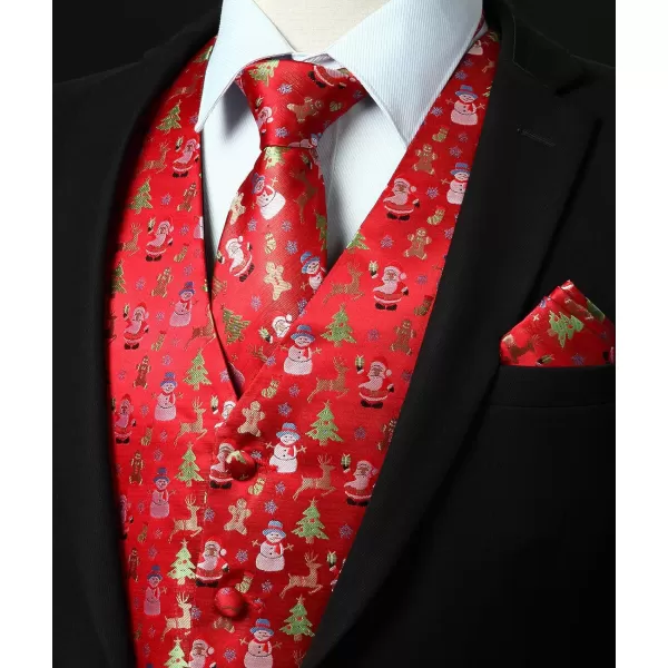 HISDERN Men's Suit Vest Christmas Holiday Season Party Jacquard Waistcoats Necktie Pocket Square Vest Suit Set