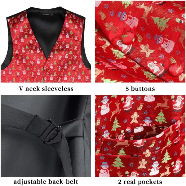 HISDERN Men's Suit Vest Christmas Holiday Season Party Jacquard Waistcoats Necktie Pocket Square Vest Suit Set