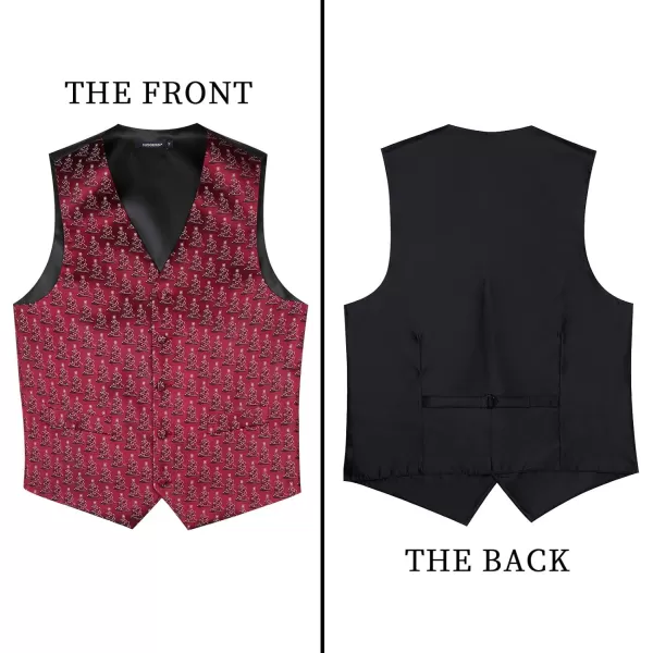 HISDERN Men's Suit Vest Christmas Holiday Season Party Jacquard Waistcoats Necktie Pocket Square Vest Suit Set