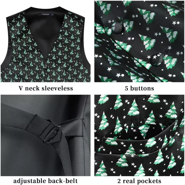HISDERN Men's Suit Vest Christmas Holiday Season Party Jacquard Waistcoats Necktie Pocket Square Vest Suit Set