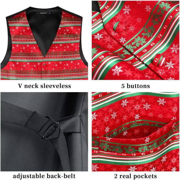 HISDERN Men's Suit Vest Christmas Holiday Season Party Jacquard Waistcoats Necktie Pocket Square Vest Suit Set