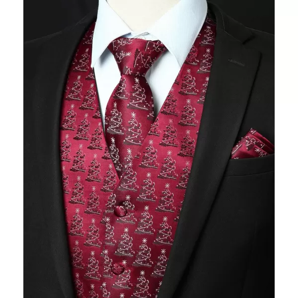 HISDERN Men's Suit Vest Christmas Holiday Season Party Jacquard Waistcoats Necktie Pocket Square Vest Suit Set