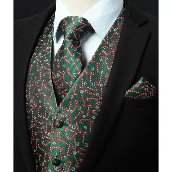 HISDERN Men's Suit Vest Christmas Holiday Season Party Jacquard Waistcoats Necktie Pocket Square Vest Suit Set