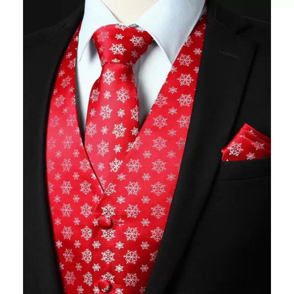 HISDERN Men's Suit Vest Christmas Holiday Season Party Jacquard Waistcoats Necktie Pocket Square Vest Suit Set