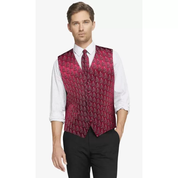 HISDERN Men's Suit Vest Christmas Holiday Season Party Jacquard Waistcoats Necktie Pocket Square Vest Suit Set
