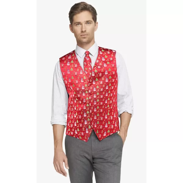 HISDERN Men's Suit Vest Christmas Holiday Season Party Jacquard Waistcoats Necktie Pocket Square Vest Suit Set