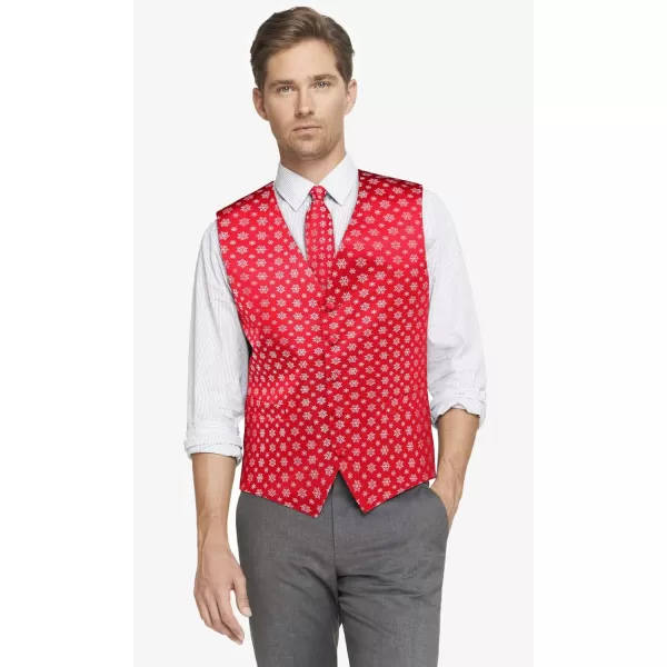 HISDERN Men's Suit Vest Christmas Holiday Season Party Jacquard Waistcoats Necktie Pocket Square Vest Suit Set