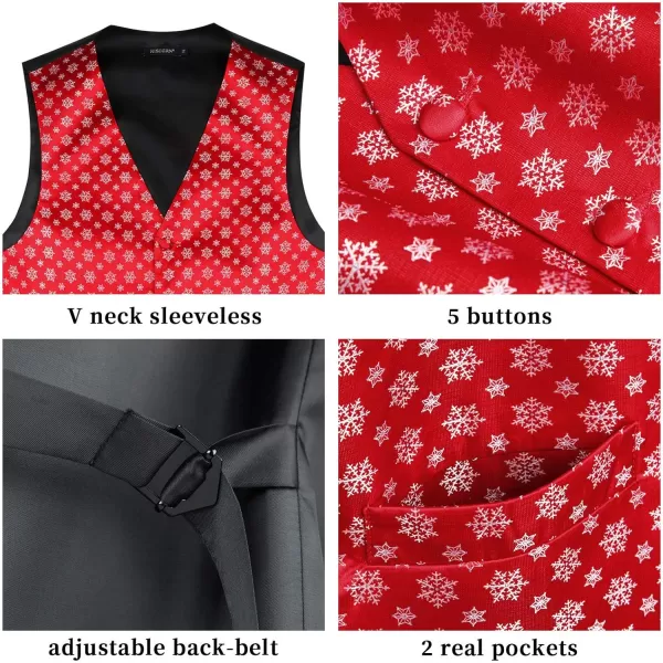 HISDERN Men's Suit Vest Christmas Holiday Season Party Jacquard Waistcoats Necktie Pocket Square Vest Suit Set