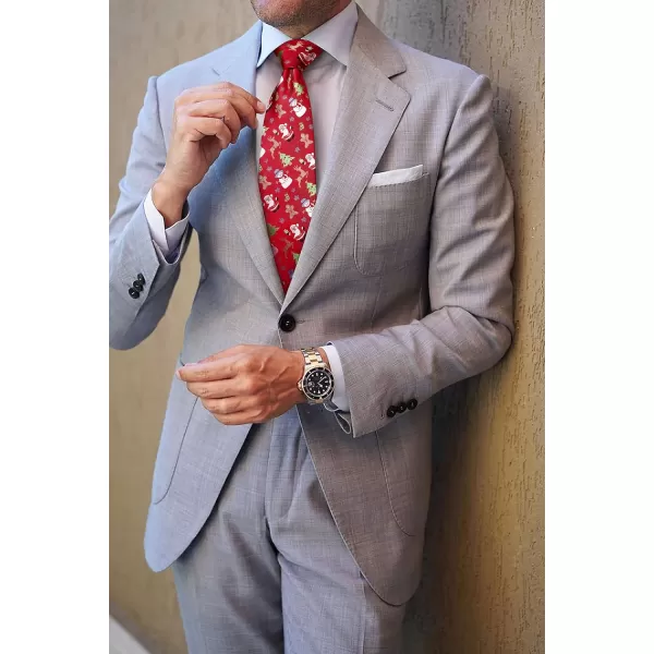 HISDERN Men's Suit Vest Christmas Holiday Season Party Jacquard Waistcoats Necktie Pocket Square Vest Suit Set