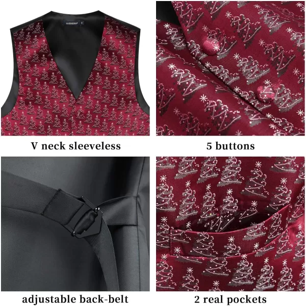 HISDERN Men's Suit Vest Christmas Holiday Season Party Jacquard Waistcoats Necktie Pocket Square Vest Suit Set
