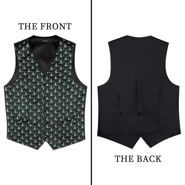 HISDERN Men's Suit Vest Christmas Holiday Season Party Jacquard Waistcoats Necktie Pocket Square Vest Suit Set