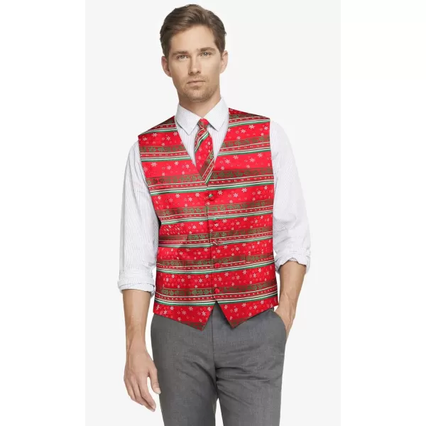 HISDERN Men's Suit Vest Christmas Holiday Season Party Jacquard Waistcoats Necktie Pocket Square Vest Suit Set