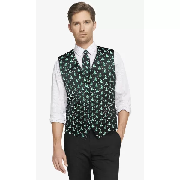 HISDERN Men's Suit Vest Christmas Holiday Season Party Jacquard Waistcoats Necktie Pocket Square Vest Suit Set