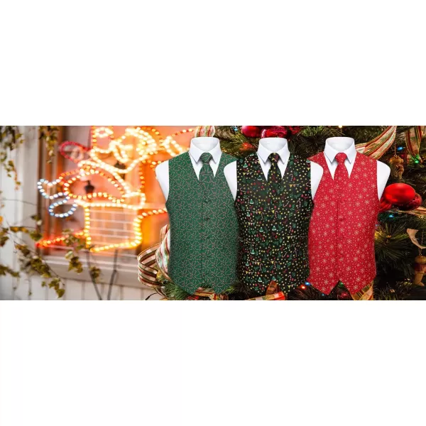 HISDERN Men's Suit Vest Christmas Holiday Season Party Jacquard Waistcoats Necktie Pocket Square Vest Suit Set