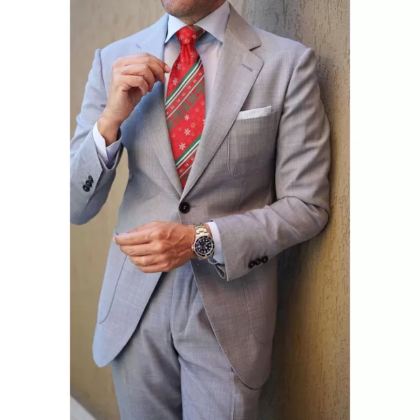 HISDERN Men's Suit Vest Christmas Holiday Season Party Jacquard Waistcoats Necktie Pocket Square Vest Suit Set
