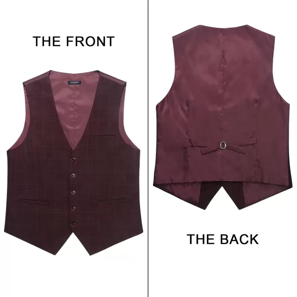 HISDERN Men's Suit Vest Plaid Dress Vest for Men Slim Fit Formal Business Waistcoat Tuxedo V-Ncek Solid Vest for Wedding