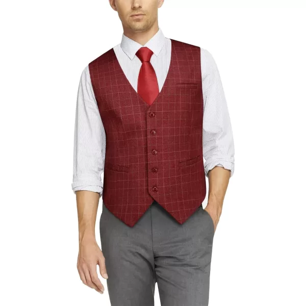 HISDERN Men's Suit Vest Plaid Dress Vest for Men Slim Fit Formal Business Waistcoat Tuxedo V-Ncek Solid Vest for Wedding