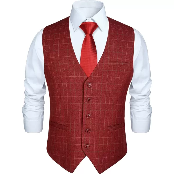 HISDERN Men's Suit Vest Plaid Dress Vest for Men Slim Fit Formal Business Waistcoat Tuxedo V-Ncek Solid Vest for Wedding