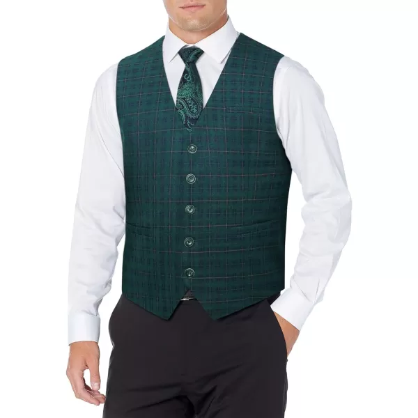HISDERN Men's Suit Vest Plaid Dress Vest for Men Slim Fit Formal Business Waistcoat Tuxedo V-Ncek Solid Vest for Wedding