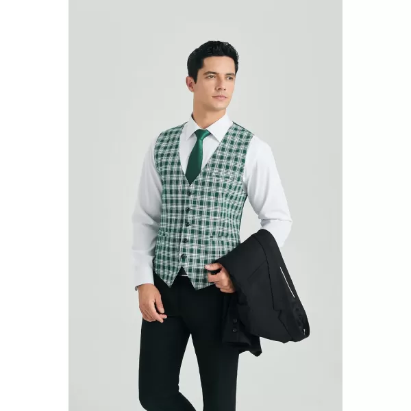 HISDERN Men's Suit Vest Plaid Dress Vest for Men Slim Fit Formal Business Waistcoat Tuxedo V-Ncek Solid Vest for Wedding