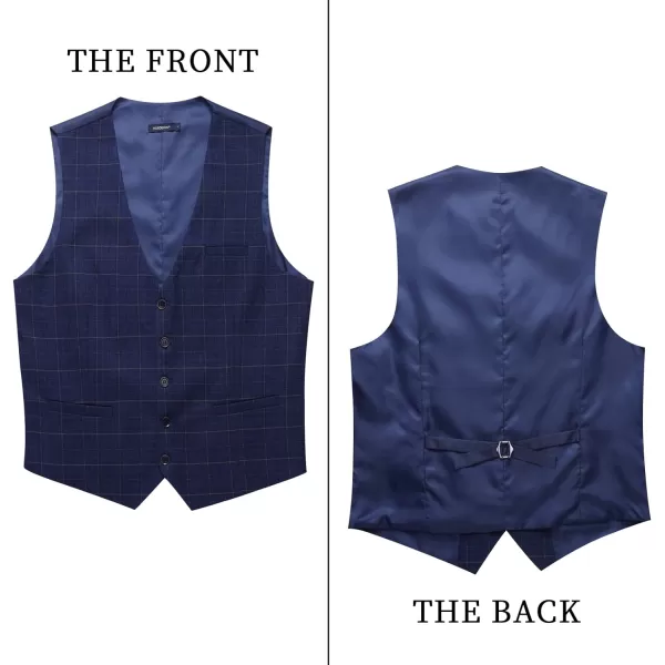 HISDERN Men's Suit Vest Plaid Dress Vest for Men Slim Fit Formal Business Waistcoat Tuxedo V-Ncek Solid Vest for Wedding