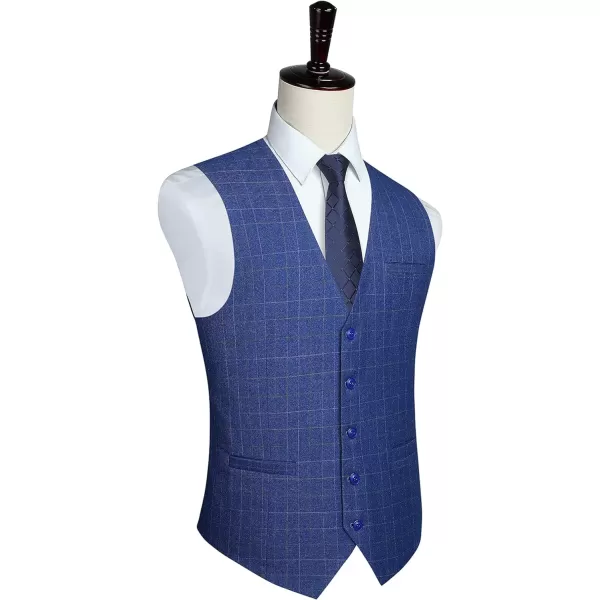 HISDERN Men's Suit Vest Plaid Dress Vest for Men Slim Fit Formal Business Waistcoat Tuxedo V-Ncek Solid Vest for Wedding