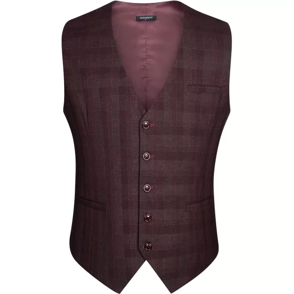 HISDERN Men's Suit Vest Plaid Dress Vest for Men Slim Fit Formal Business Waistcoat Tuxedo V-Ncek Solid Vest for Wedding