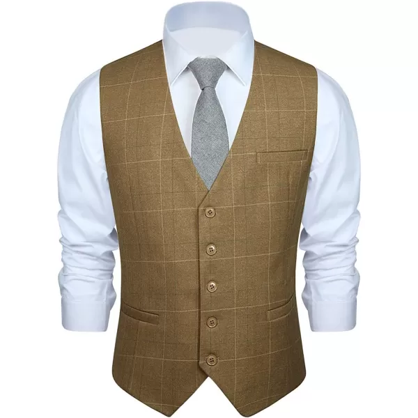 HISDERN Men's Suit Vest Plaid Dress Vest for Men Slim Fit Formal Business Waistcoat Tuxedo V-Ncek Solid Vest for Wedding