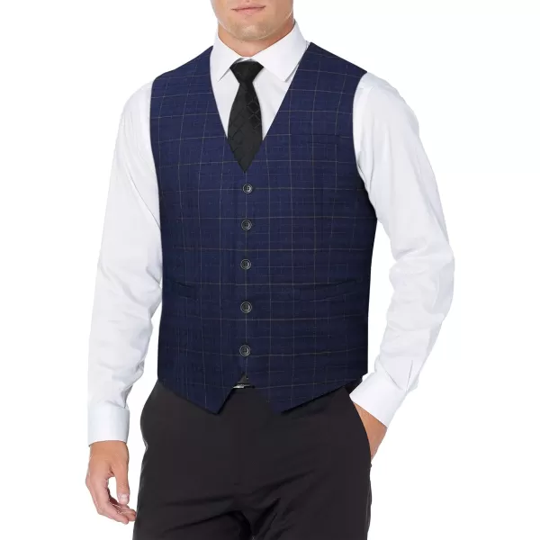 HISDERN Men's Suit Vest Plaid Dress Vest for Men Slim Fit Formal Business Waistcoat Tuxedo V-Ncek Solid Vest for Wedding
