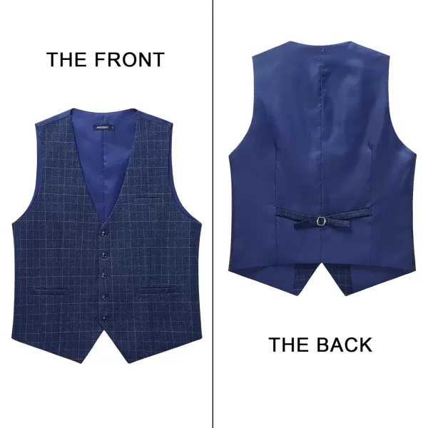 HISDERN Men's Suit Vest Plaid Dress Vest for Men Slim Fit Formal Business Waistcoat Tuxedo V-Ncek Solid Vest for Wedding