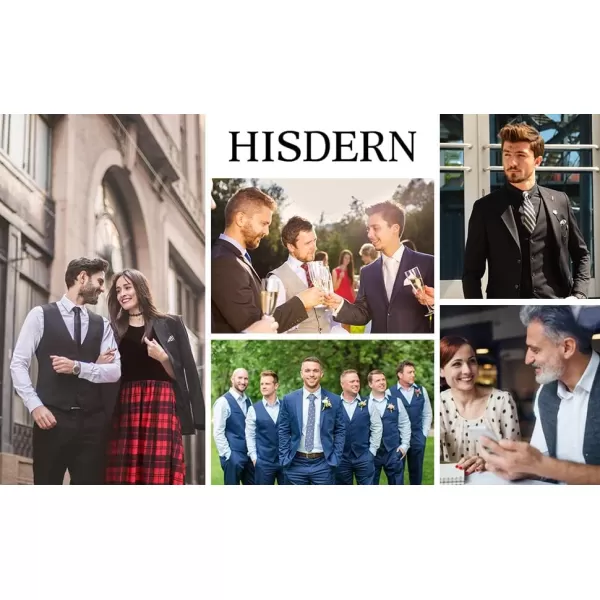 HISDERN Men's Suit Vest Plaid Dress Vest for Men Slim Fit Formal Business Waistcoat Tuxedo V-Ncek Solid Vest for Wedding