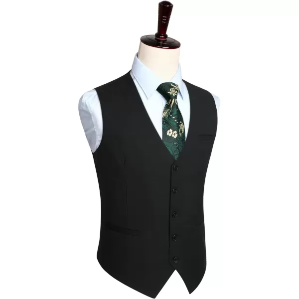 HISDERN Men's Suit Vest Plaid Dress Vest for Men Slim Fit Formal Business Waistcoat Tuxedo V-Ncek Solid Vest for Wedding
