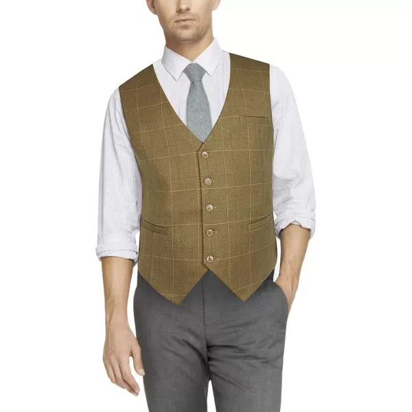 HISDERN Men's Suit Vest Plaid Dress Vest for Men Slim Fit Formal Business Waistcoat Tuxedo V-Ncek Solid Vest for Wedding