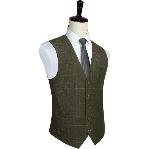 HISDERN Men's Suit Vest Plaid Dress Vest for Men Slim Fit Formal Business Waistcoat Tuxedo V-Ncek Solid Vest for Wedding