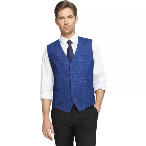 HISDERN Men's Suit Vest Plaid Dress Vest for Men Slim Fit Formal Business Waistcoat Tuxedo V-Ncek Solid Vest for Wedding