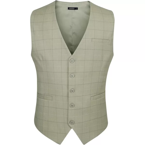 HISDERN Men's Suit Vest Plaid Dress Vest for Men Slim Fit Formal Business Waistcoat Tuxedo V-Ncek Solid Vest for Wedding