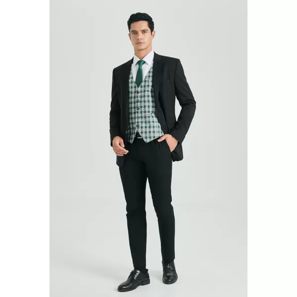 HISDERN Men's Suit Vest Plaid Dress Vest for Men Slim Fit Formal Business Waistcoat Tuxedo V-Ncek Solid Vest for Wedding