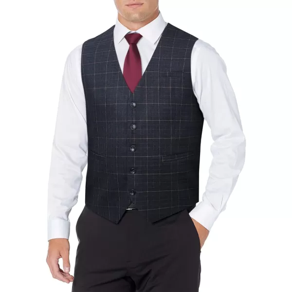 HISDERN Men's Suit Vest Plaid Dress Vest for Men Slim Fit Formal Business Waistcoat Tuxedo V-Ncek Solid Vest for Wedding