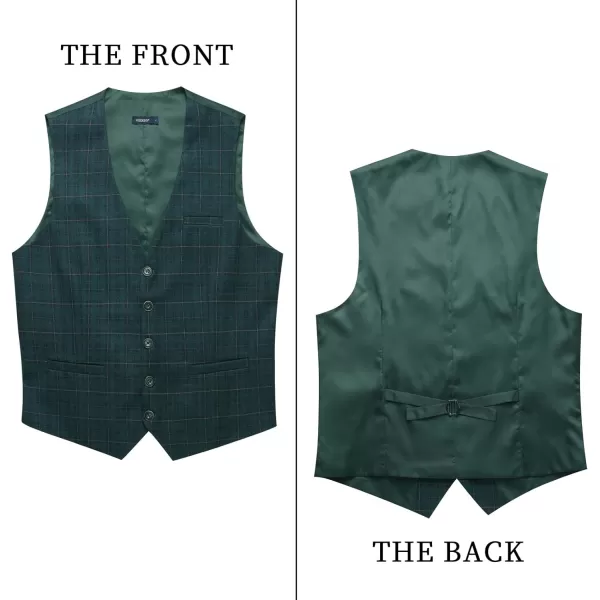 HISDERN Men's Suit Vest Plaid Dress Vest for Men Slim Fit Formal Business Waistcoat Tuxedo V-Ncek Solid Vest for Wedding
