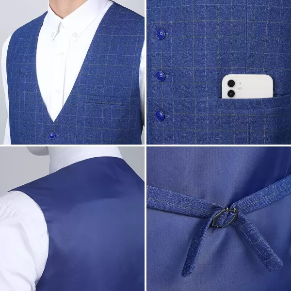 HISDERN Men's Suit Vest Plaid Dress Vest for Men Slim Fit Formal Business Waistcoat Tuxedo V-Ncek Solid Vest for Wedding