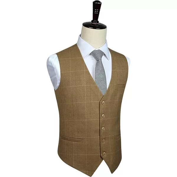 HISDERN Men's Suit Vest Plaid Dress Vest for Men Slim Fit Formal Business Waistcoat Tuxedo V-Ncek Solid Vest for Wedding