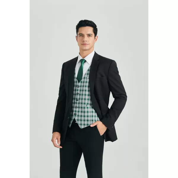 HISDERN Men's Suit Vest Plaid Dress Vest for Men Slim Fit Formal Business Waistcoat Tuxedo V-Ncek Solid Vest for Wedding