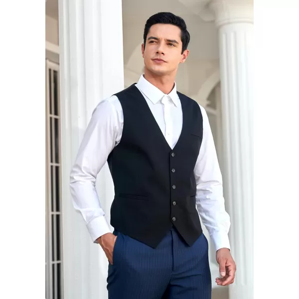 HISDERN Men's Suit Vest Plaid Dress Vest for Men Slim Fit Formal Business Waistcoat Tuxedo V-Ncek Solid Vest for Wedding