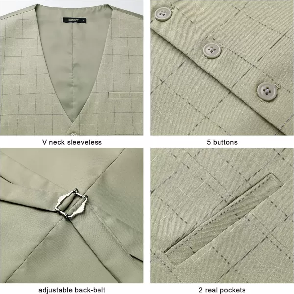 HISDERN Men's Suit Vest Plaid Dress Vest for Men Slim Fit Formal Business Waistcoat Tuxedo V-Ncek Solid Vest for Wedding