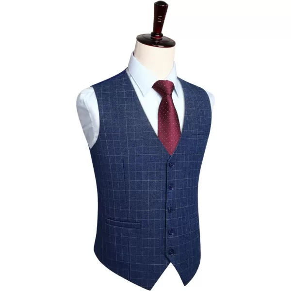 HISDERN Men's Suit Vest Plaid Dress Vest for Men Slim Fit Formal Business Waistcoat Tuxedo V-Ncek Solid Vest for Wedding