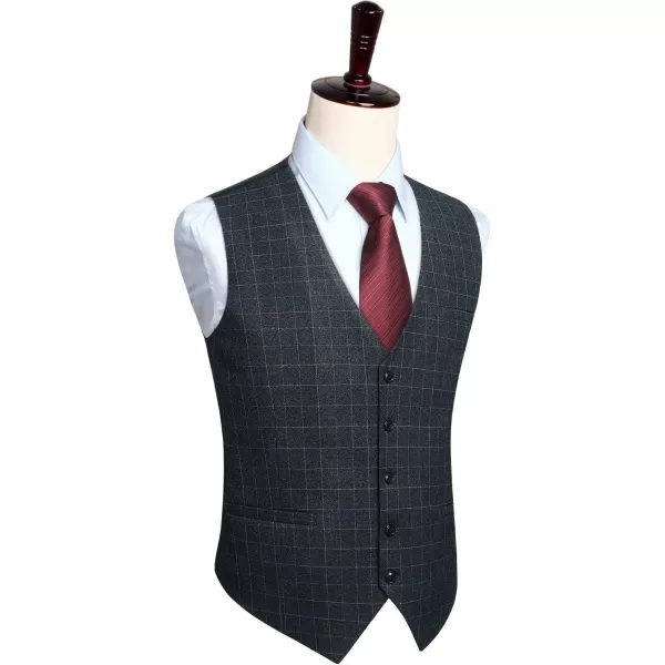 HISDERN Men's Suit Vest Plaid Dress Vest for Men Slim Fit Formal Business Waistcoat Tuxedo V-Ncek Solid Vest for Wedding