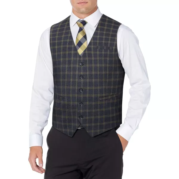 HISDERN Men's Suit Vest Plaid Dress Vest for Men Slim Fit Formal Business Waistcoat Tuxedo V-Ncek Solid Vest for Wedding