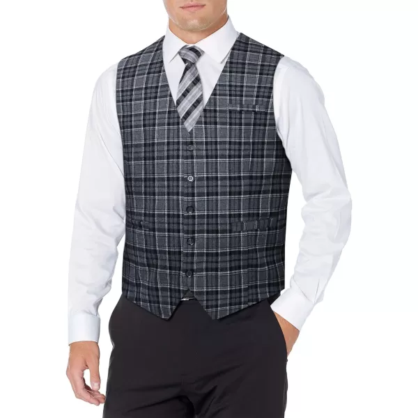 HISDERN Men's Suit Vest Plaid Dress Vest for Men Slim Fit Formal Business Waistcoat Tuxedo V-Ncek Solid Vest for Wedding