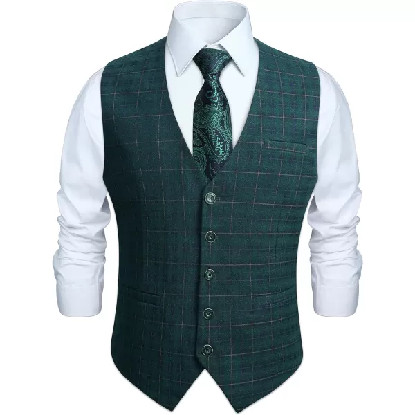 HISDERN Men's Suit Vest Plaid Dress Vest for Men Slim Fit Formal Business Waistcoat Tuxedo V-Ncek Solid Vest for Wedding